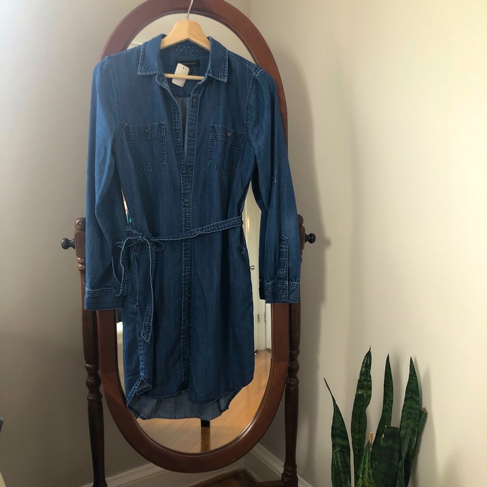 Denim Button Up Long-sleeve Dress